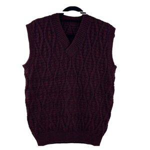 Hand Made Burgundy Textured Cable Knit Fisherman's Vest